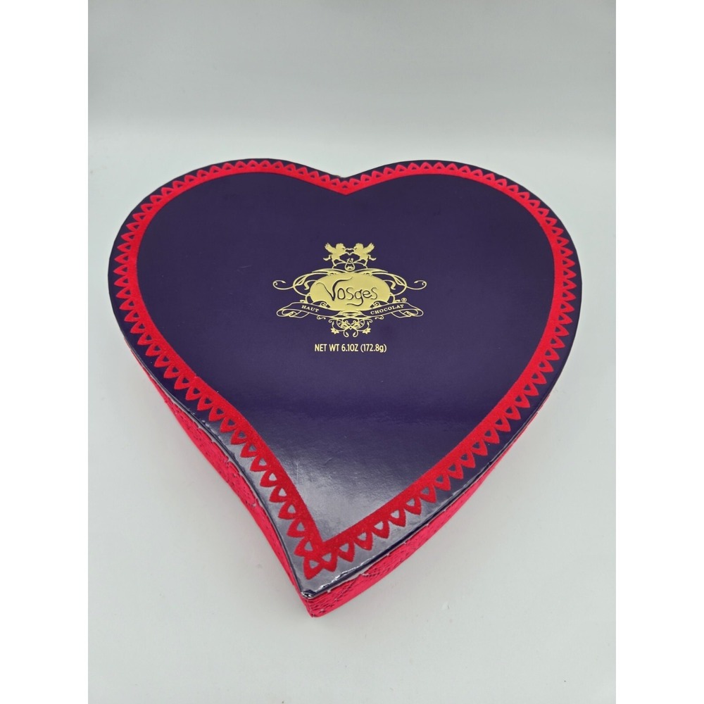 Vosges Chocolate Empty Box Red Purple Heart Flocked 8.5"X8.5"X2.75" Gift Box‎